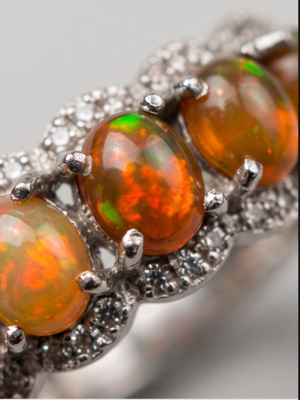 Multi Stone Genuine Ethiopian Opal And CZ Ring - Picture 5 of 9